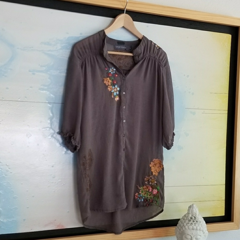 Urban Mango Sheer brown floral  long sleeve Tunic